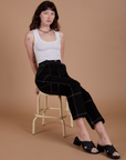 Carpenter Jeans in Black and vintage tee white Cropped Tank on Alex