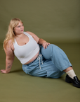 Denim Drop Pocket Pants in Light Wash and Cropped Tank in Vintage Tee White on Juliet