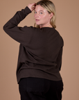 Long Sleeve Burly Tee in Espresso Brown angled back view on Lish