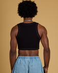 Contrast Stitch Mini Tank in Basic Black back view on Jerrod