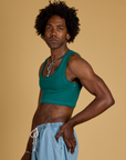 Contrast Stitch Mini Tank in Hunter Green side view on Jerrod