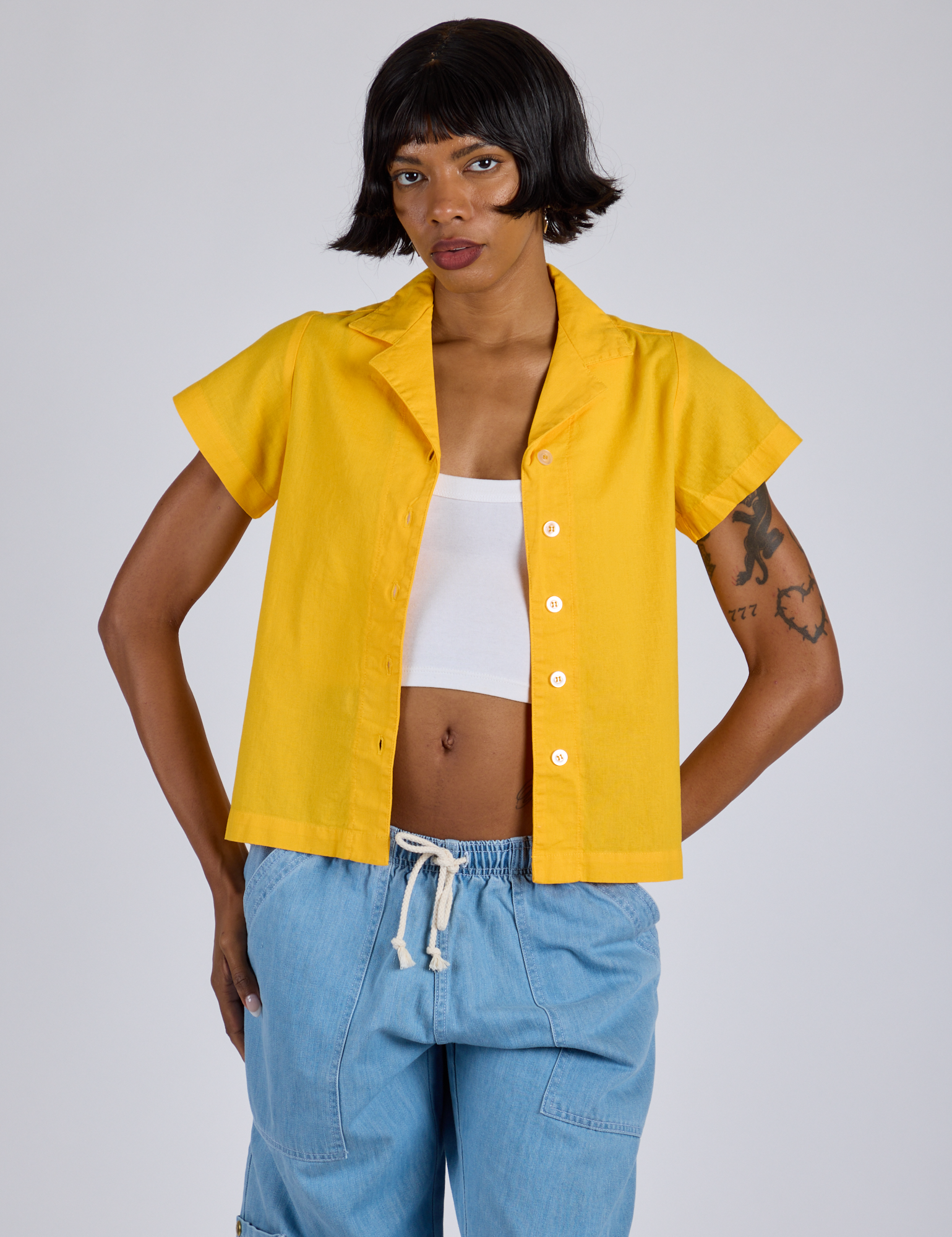 Pantry Button-Up in Sunshine Yellow on Kira