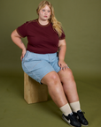Vintage Ringer Tee in Red Wine and Carpenter Shorts in Light Wash worn by Juliet