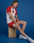 Produce Raglan Tee in Tomato worn by Grant