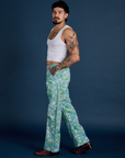 Side view of Winter Floral Print Work Pants and Cropped Tank in Vintage Tee White on Jesse