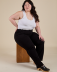 Work Pants in Basic Black and Cropped Tank in Vintage Tee White on Ashley