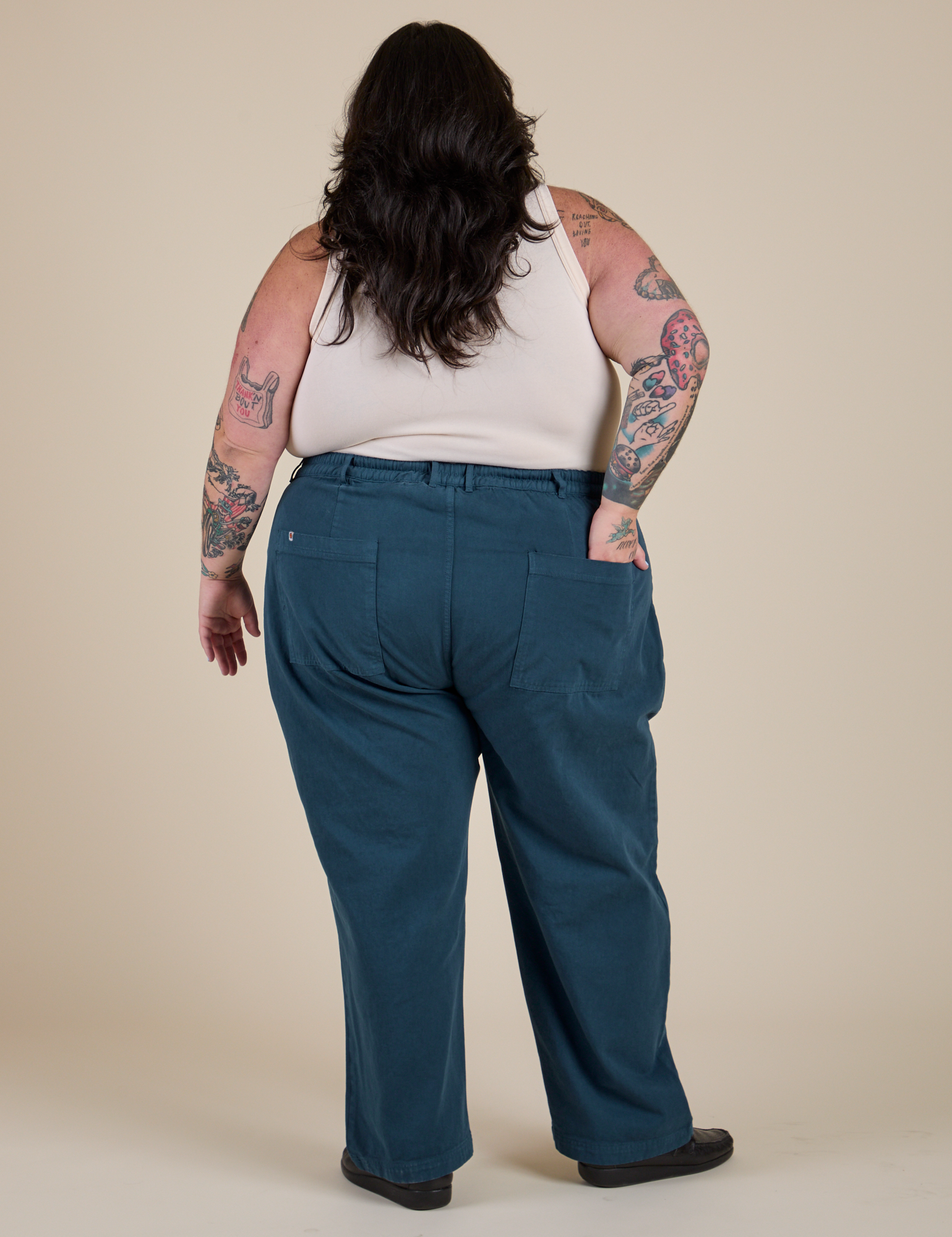 Work Pants in Lagoon back view on Sam