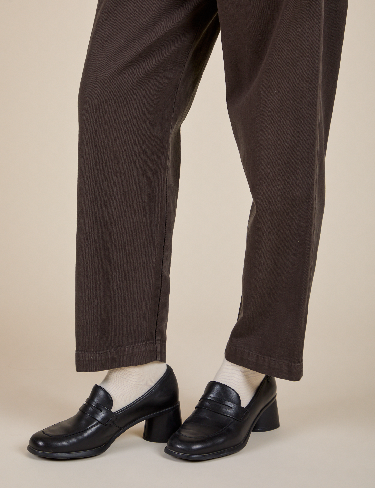 Heavyweight Trousers in Espresso Brown pant leg close up on Alex