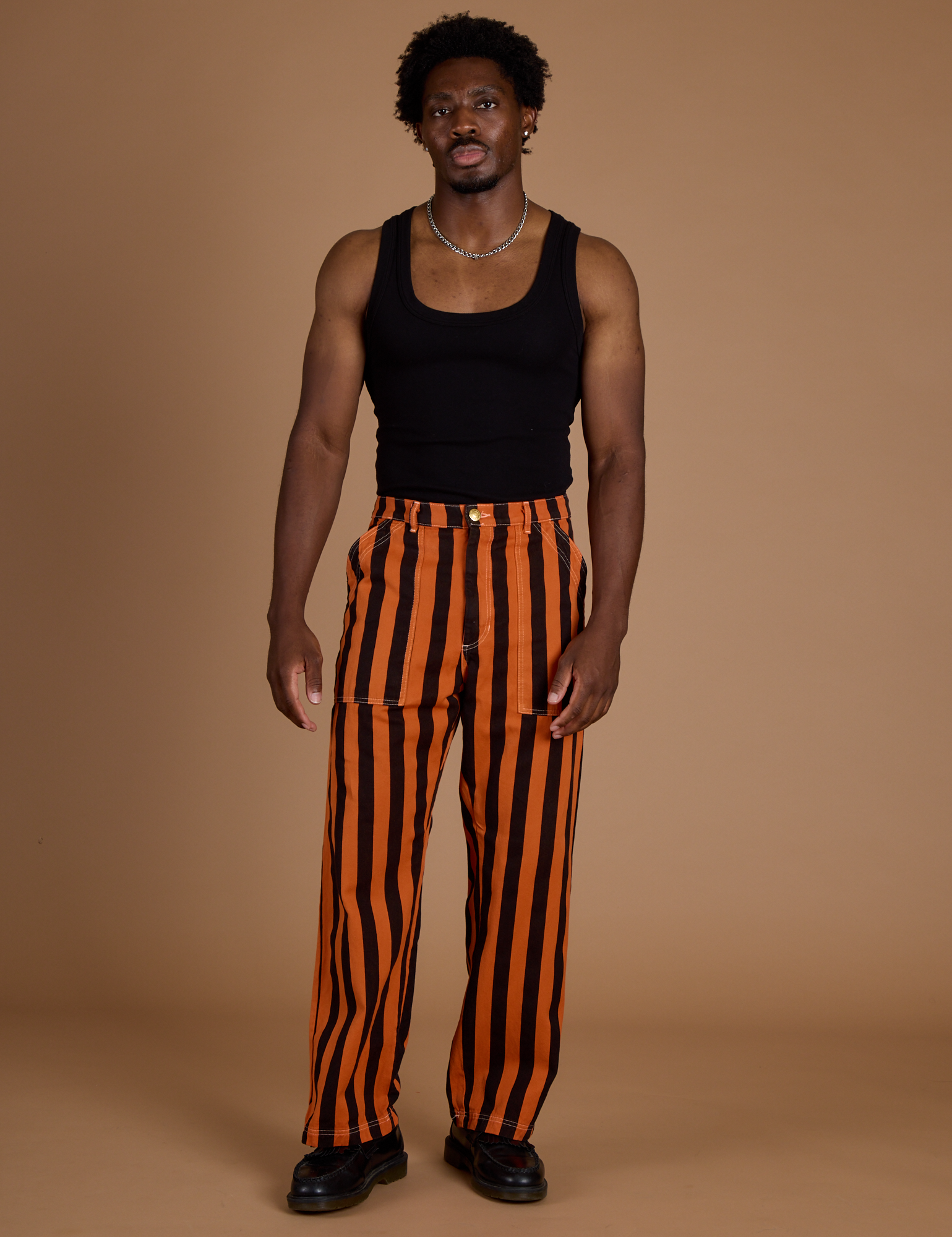 Black Stripe Work Pants - Construction Orange