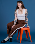 Painted Action Pants in Fudgesicle Brown and Cropped Tank in Vintage tee White on Sydney