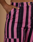 Black Stripe Work Pants - Bubblegum Pink