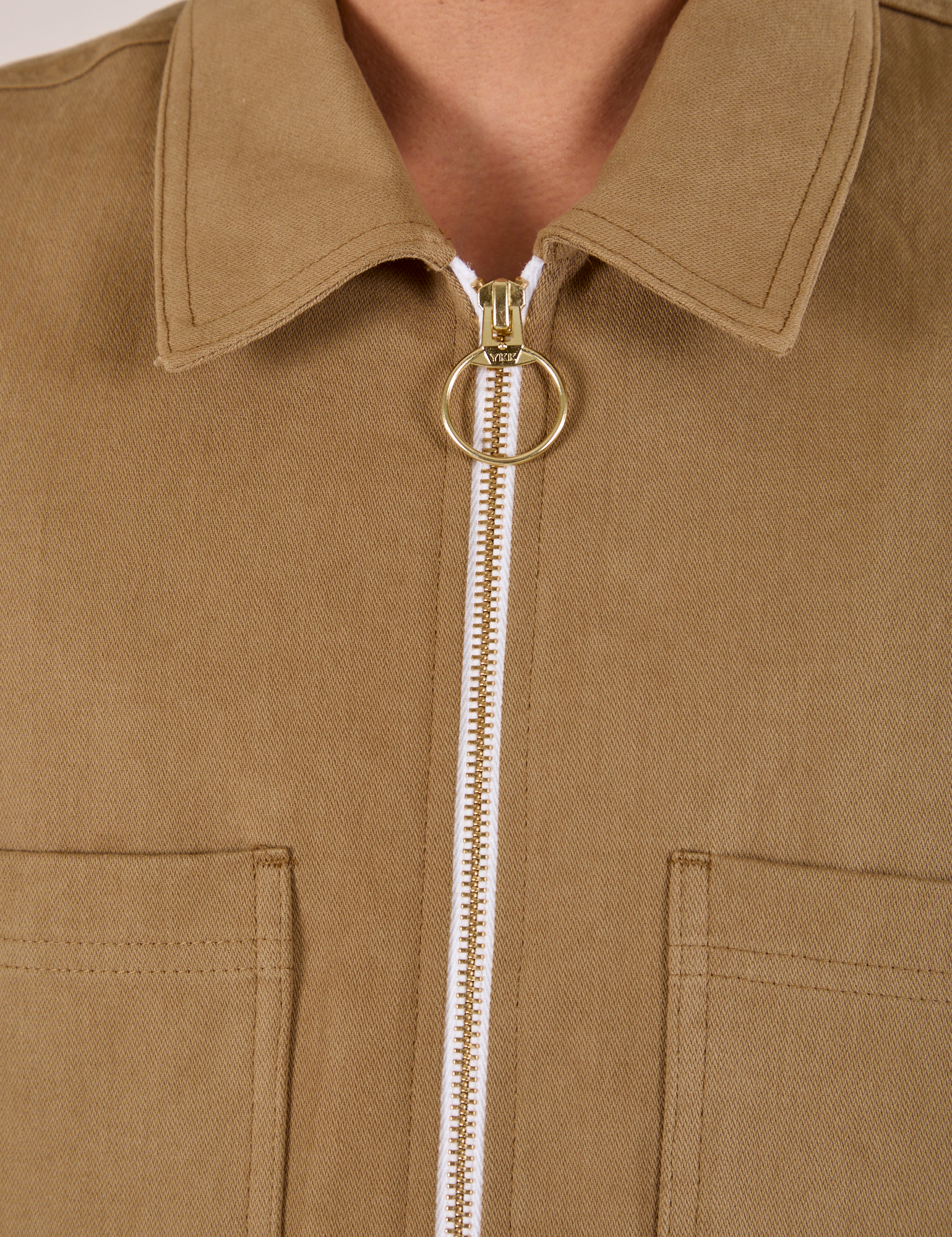 Mechanic Jacket in Desert Brown front close up on Anthony