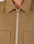 Mechanic Jacket in Desert Brown front close up on Anthony