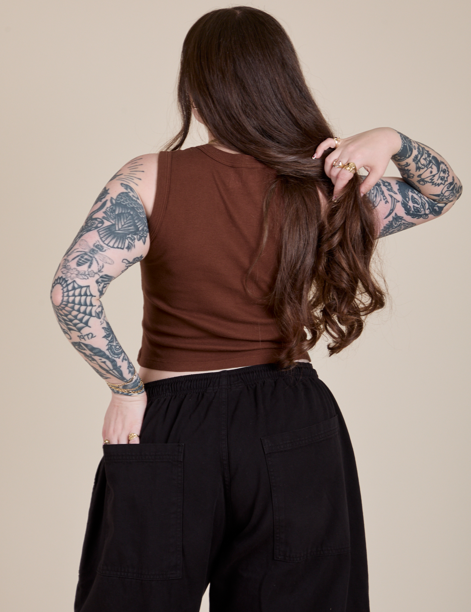 Muscle Tee in Fudgesicle Brown back view on Sydney