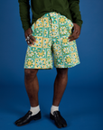 Longline Work Shorts in Spring Quilt Print close up on Jerrod
