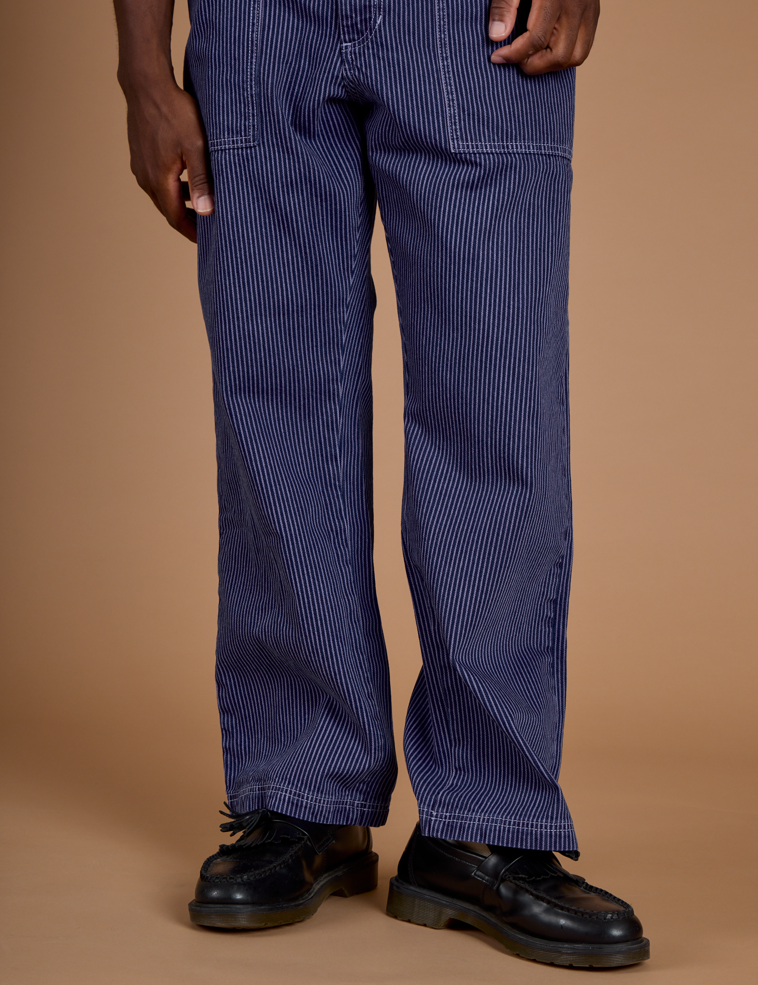 Railroad Denim Work Pants in Faded Grape Overdye pant let close up