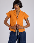 Pantry Button-Up in Creamsicle Orange on Kira