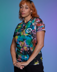 Angled front view of Classic Tee in Rainbow Magic Waters on Tiara