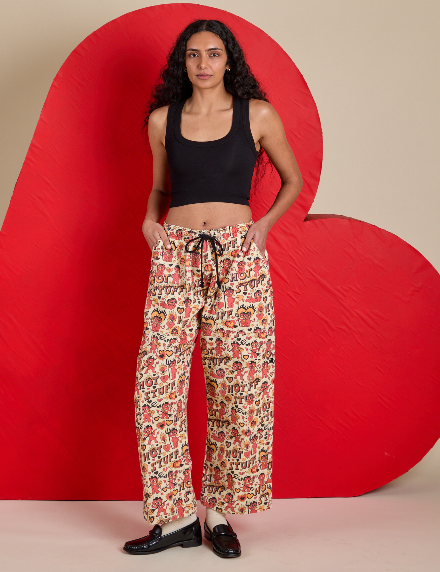 Hot Stuff Drop Pocket Cargo Pants and black Cropped Tank on Shahana