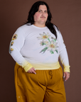 Floral Long Sleeve Baby Tee in Yellow angled front view on Sam