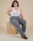 Work Pants in Washed Grey and Cropped Tank in Vintage Tee White on Ashley