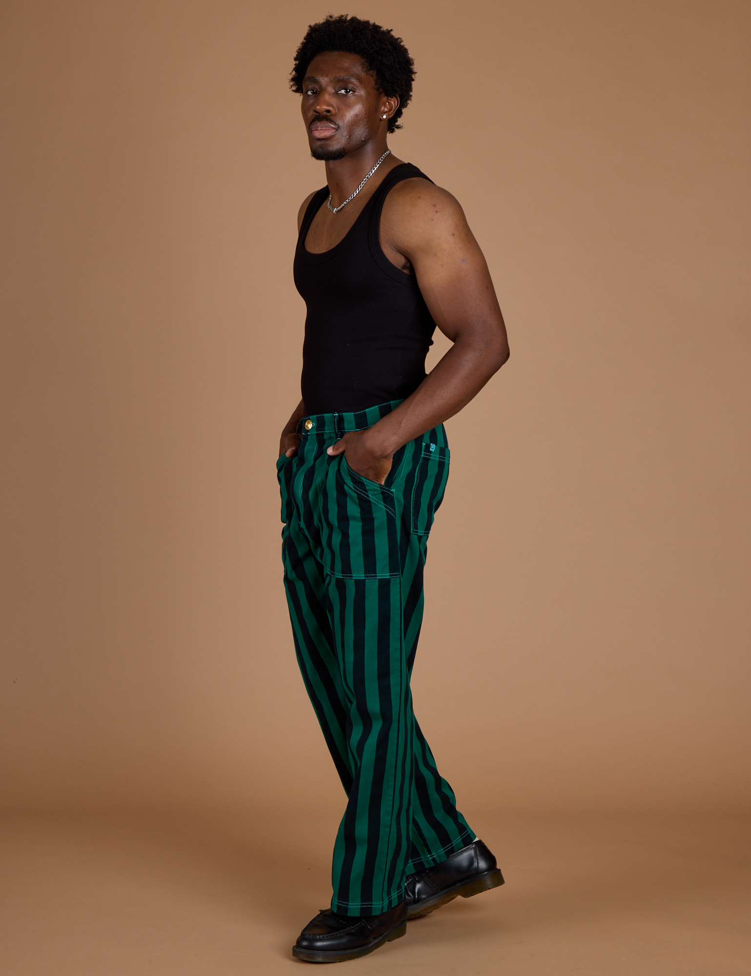 Black Stripe Work Pants - Hunter Green