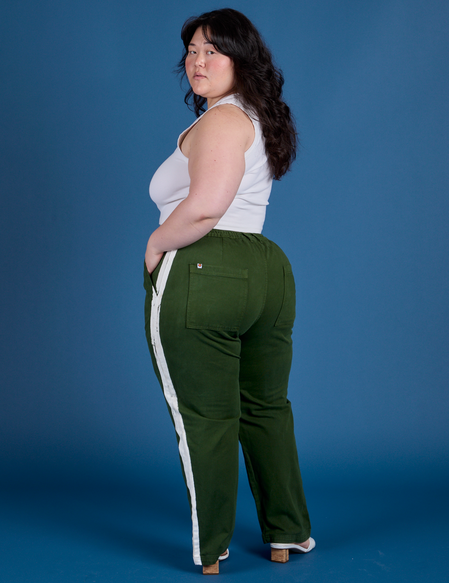 Painted Work Pants in Evergreen back view on Ashley