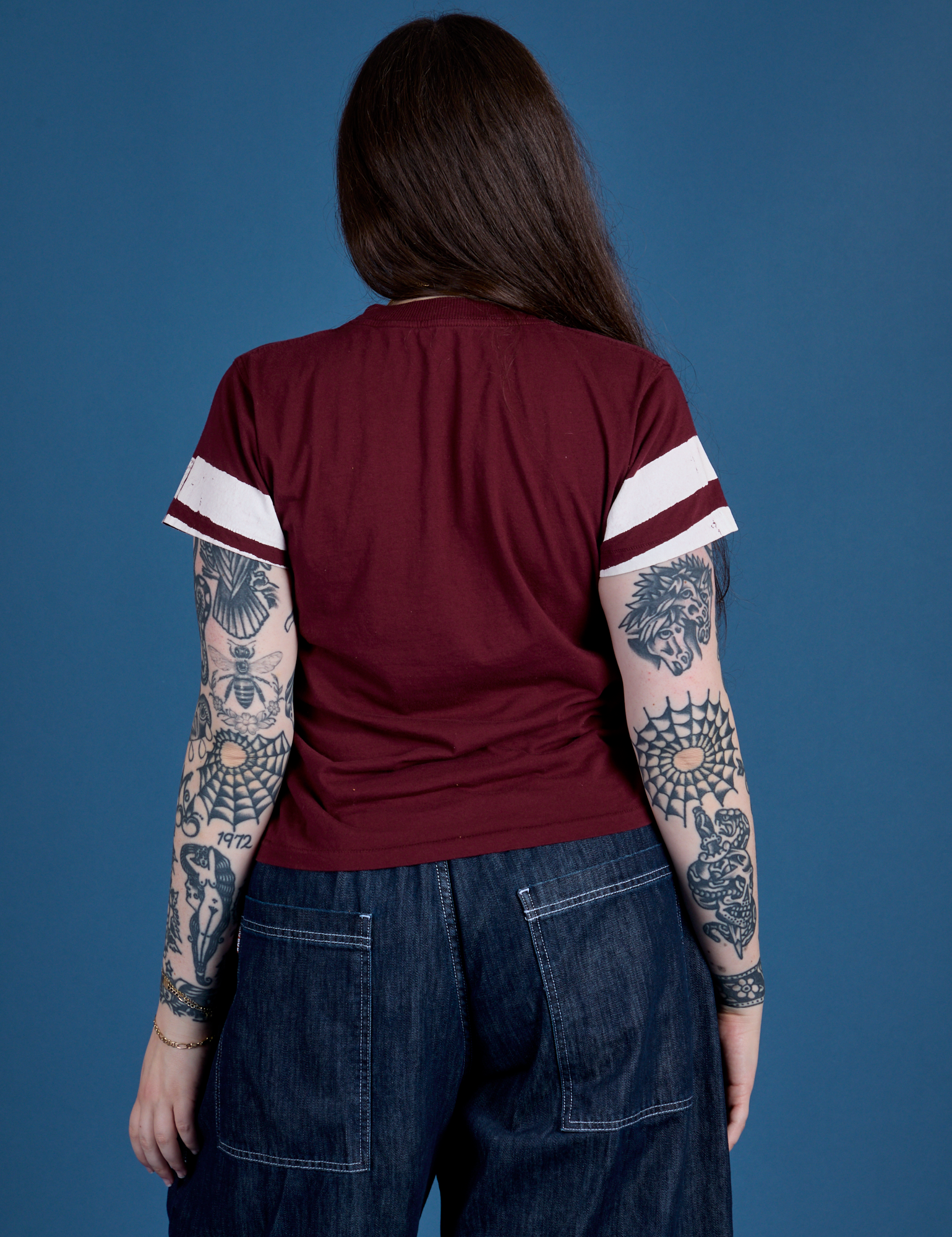 Painted Vintage Tee in Red Wine back view on Sydney