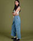 Denim Drop Pocket Pants in Light Wash side view on Anjaline