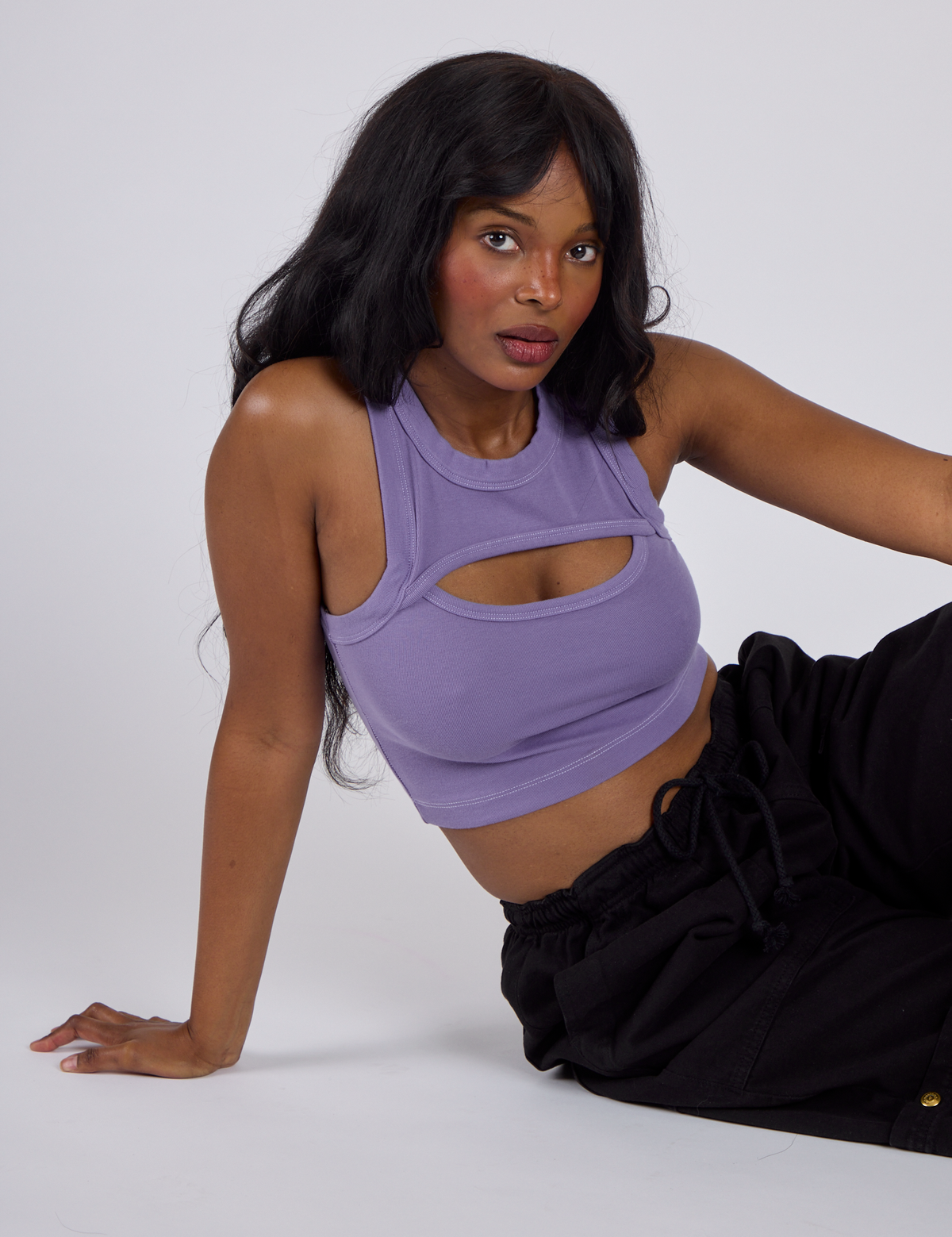 Kandia wearing the Faded Grape Porthole Tank 