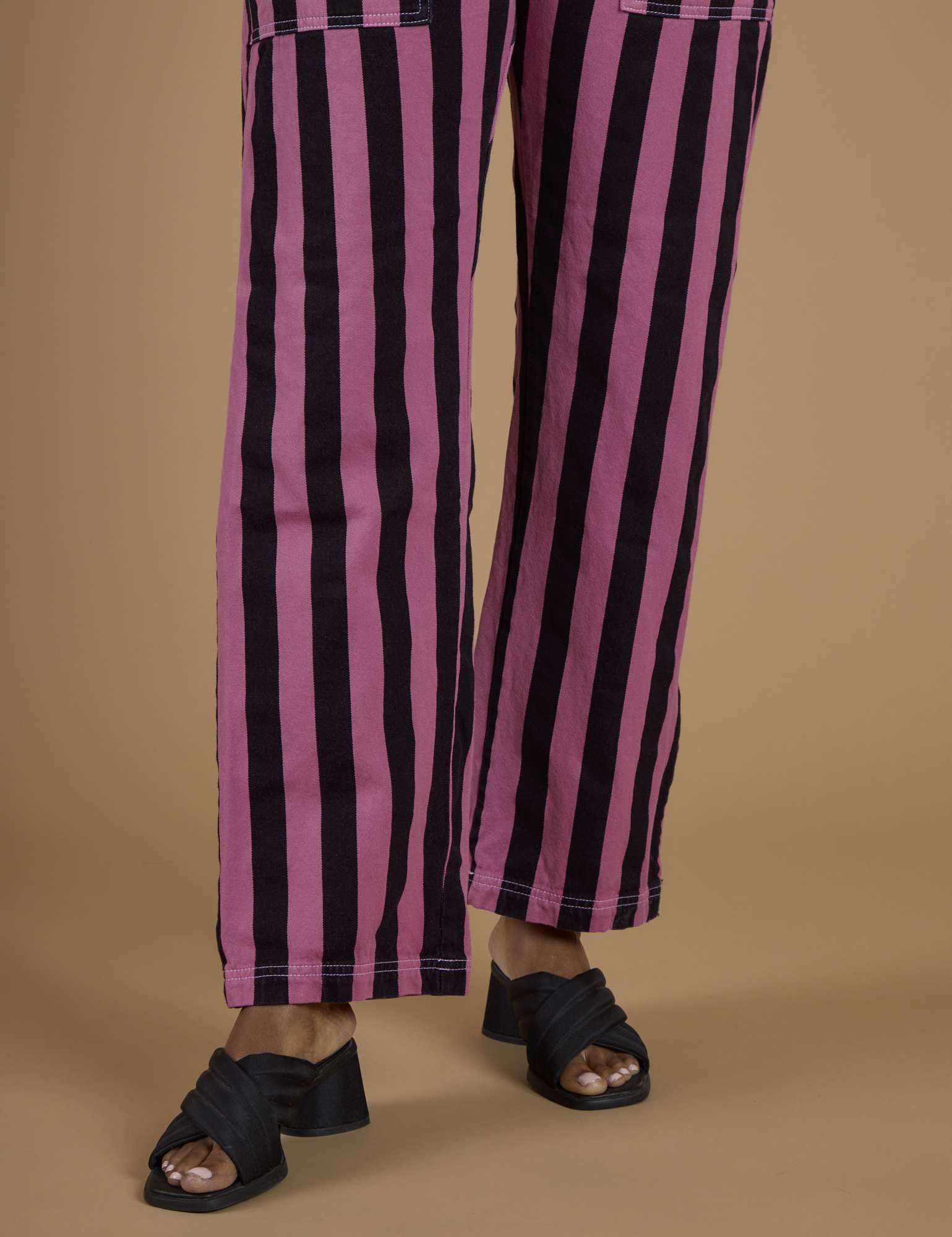 Black Stripe Work Pants - Bubblegum Pink