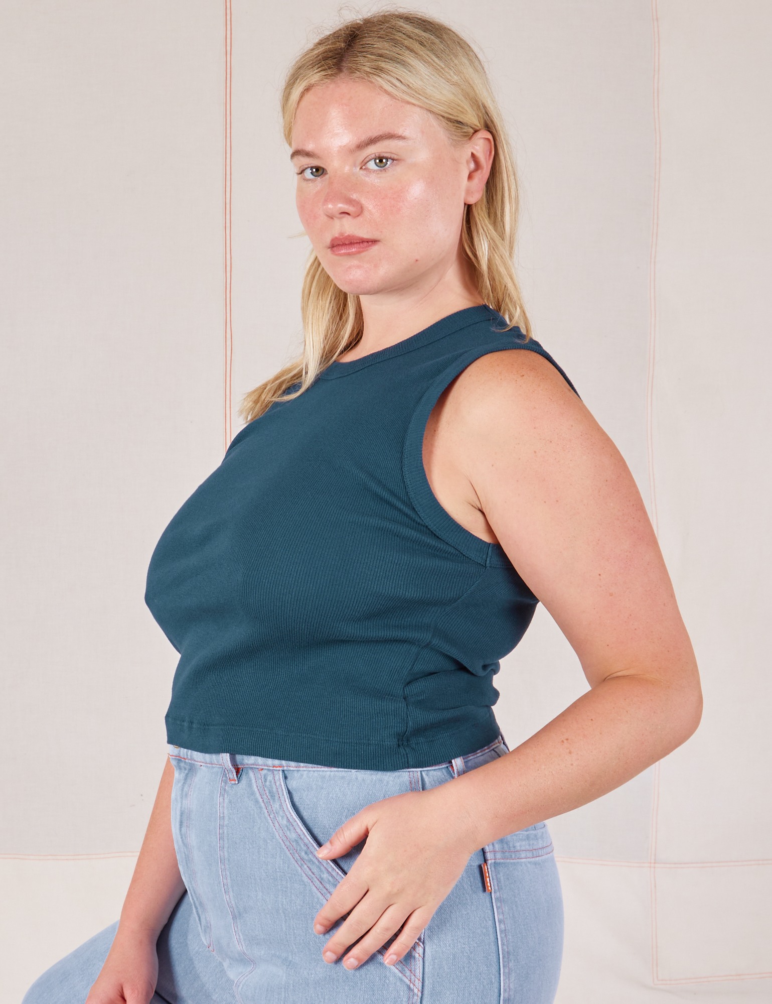 Muscle Tee in Lagoon side view on Lish