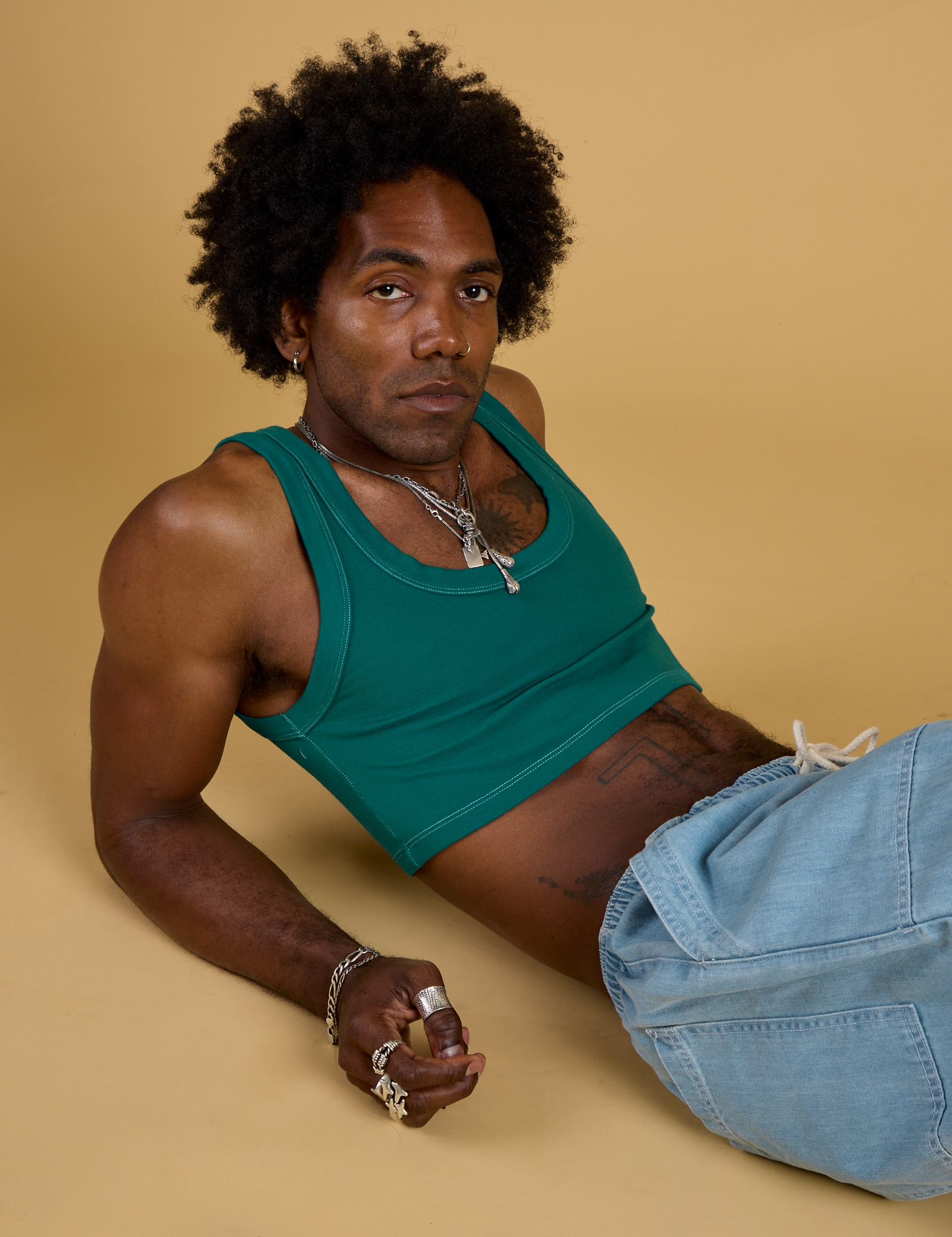 Contrast Stitch Mini Tank in Hunter Green worn by Jerrod