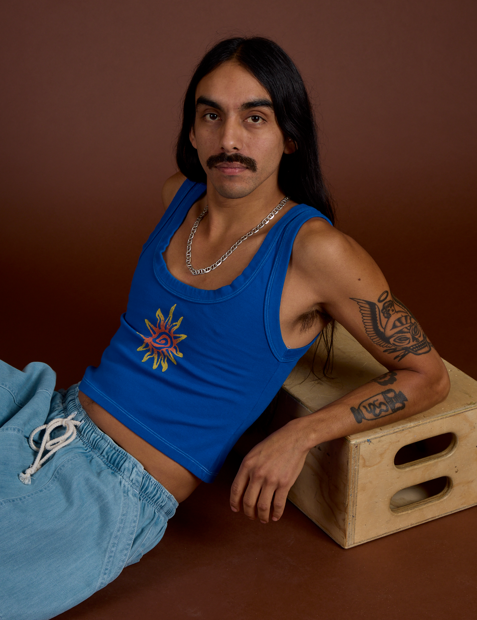Icon Cropped Tank - Blue Sun
