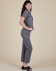 Short Sleeve Jumpsuit in Washed Grey side view on Alex