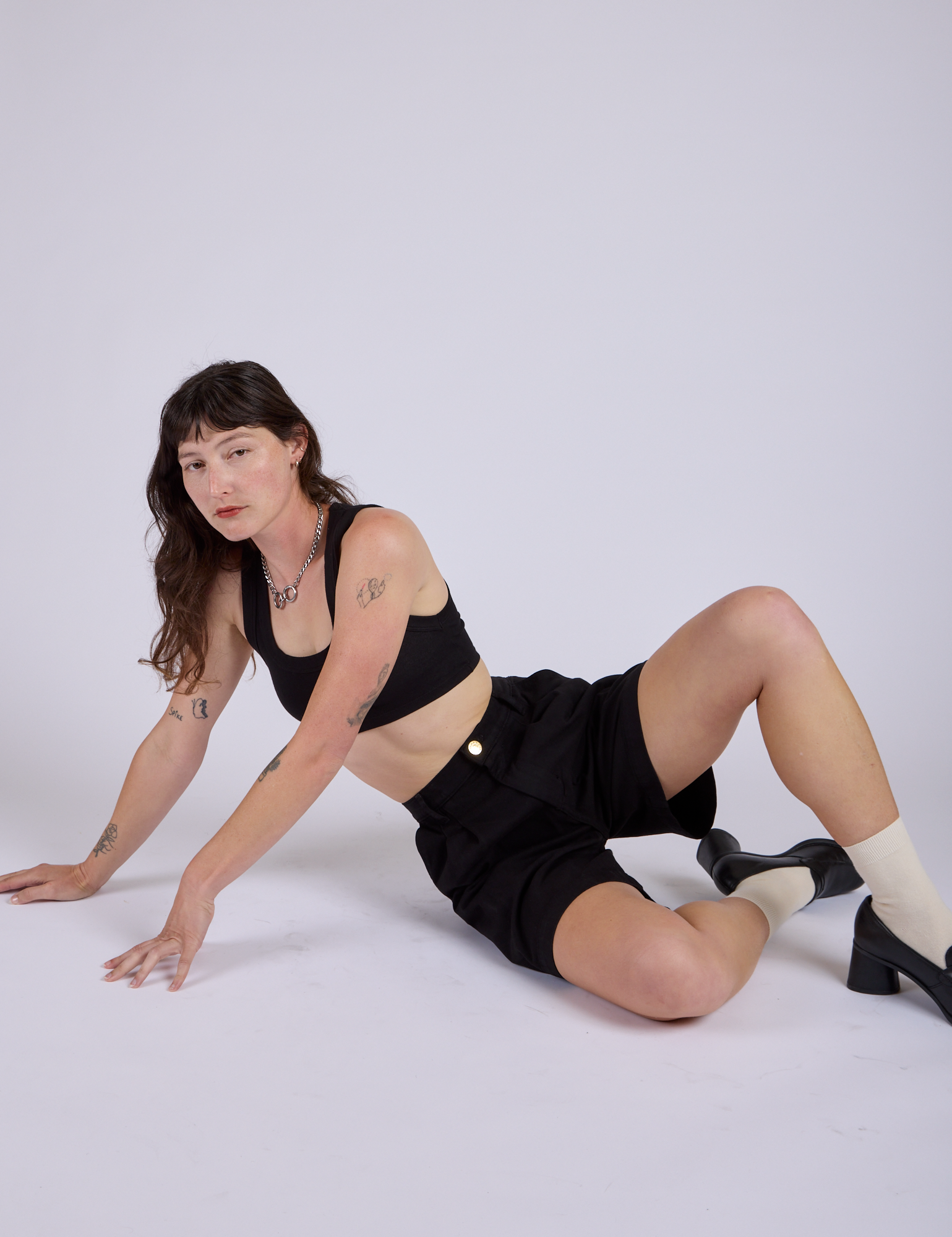 Pleated Trouser Shorts in Basic Black and black Mini Tank worn by Alex
