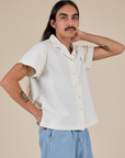 Pantry Button-Up in Vintage Tee White angled front view on Anthony