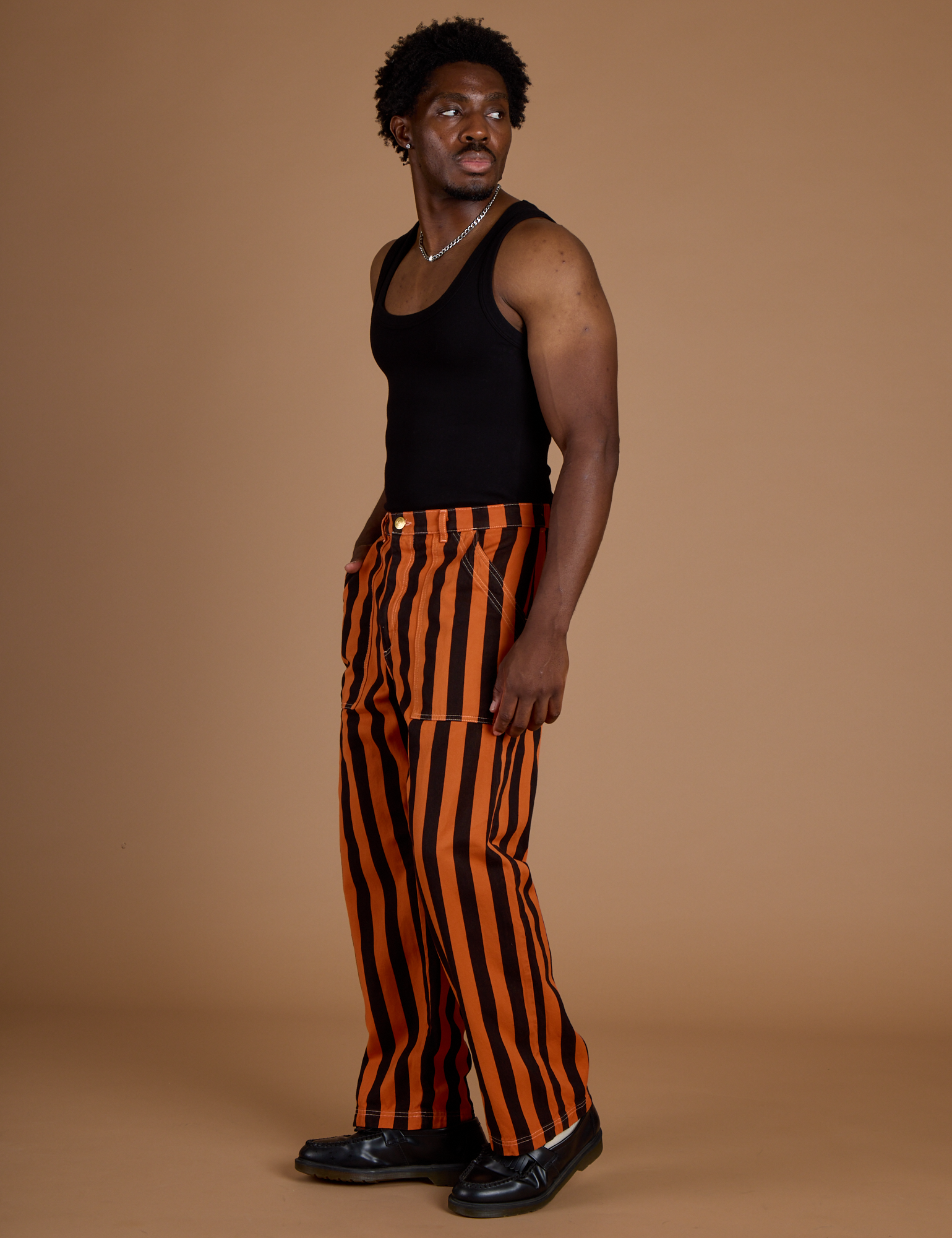 Black Stripe Work Pants - Construction Orange