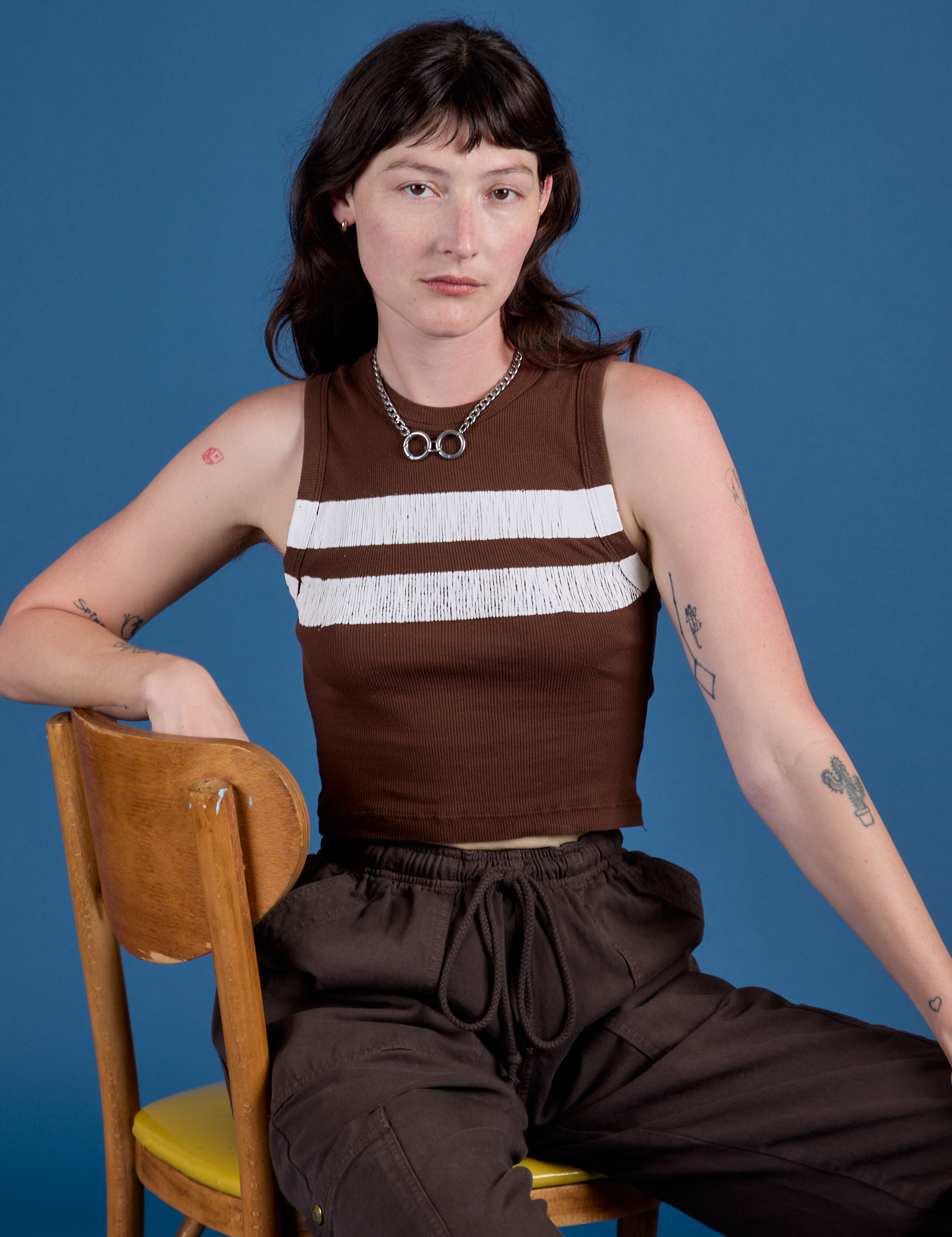 Painted Muscle Tee in Fudgesicle Brown worn by Alex