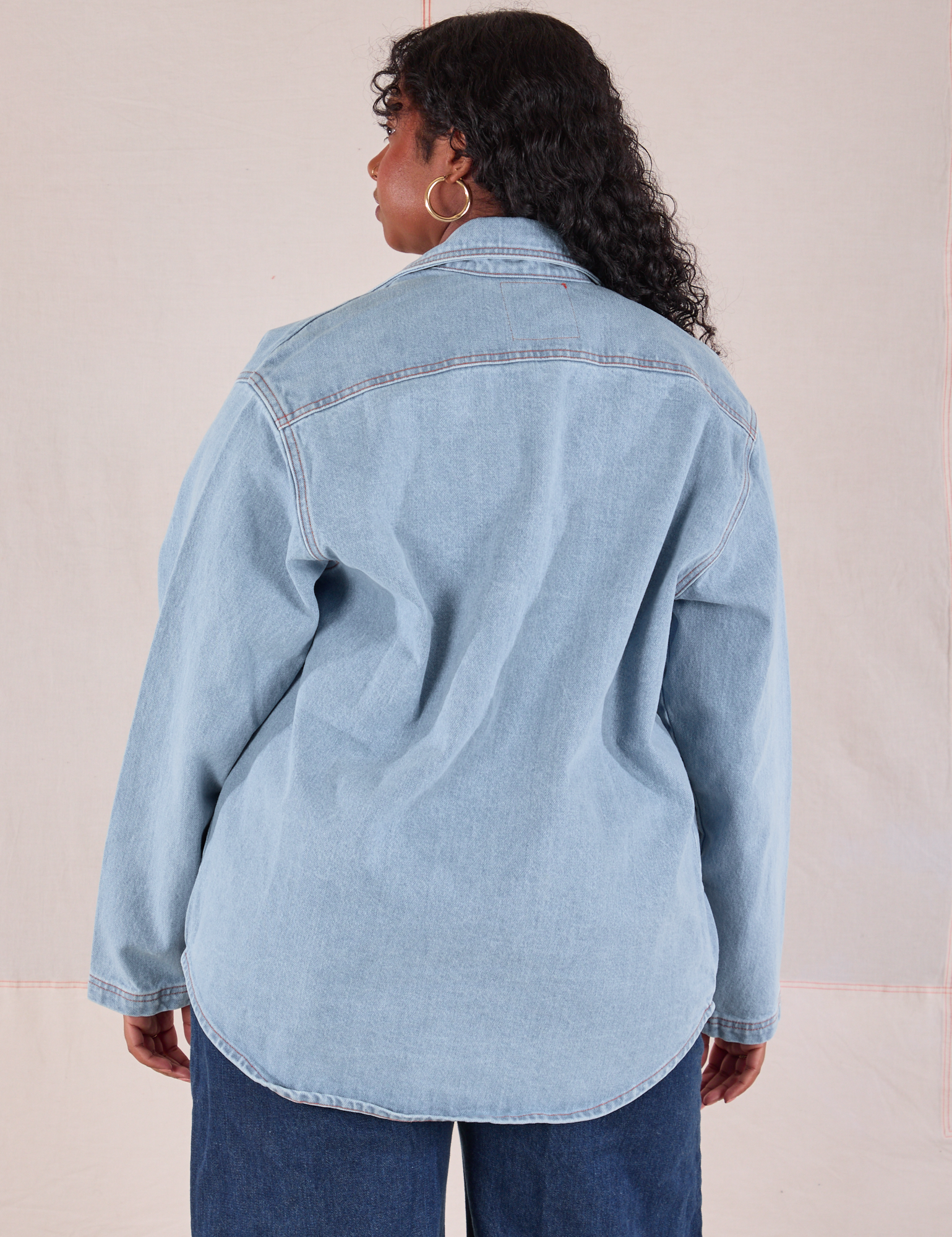 Denim Overshirt in Light Wash back view on Meghna