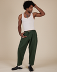 Heavyweight Trousers in Swamp Green  and Tank Top in Vintage Tee White on Jerrod