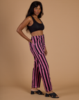 Black Stripe Work Pants - Bubblegum Pink