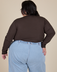 Long Sleeve Baby Tee in Espresso Brown back view on Sam