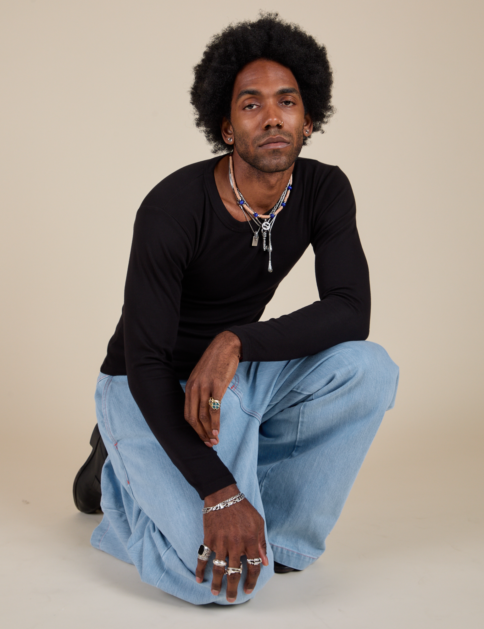 Long Sleeve Baby Tee in Basic Black worn by Jerrod