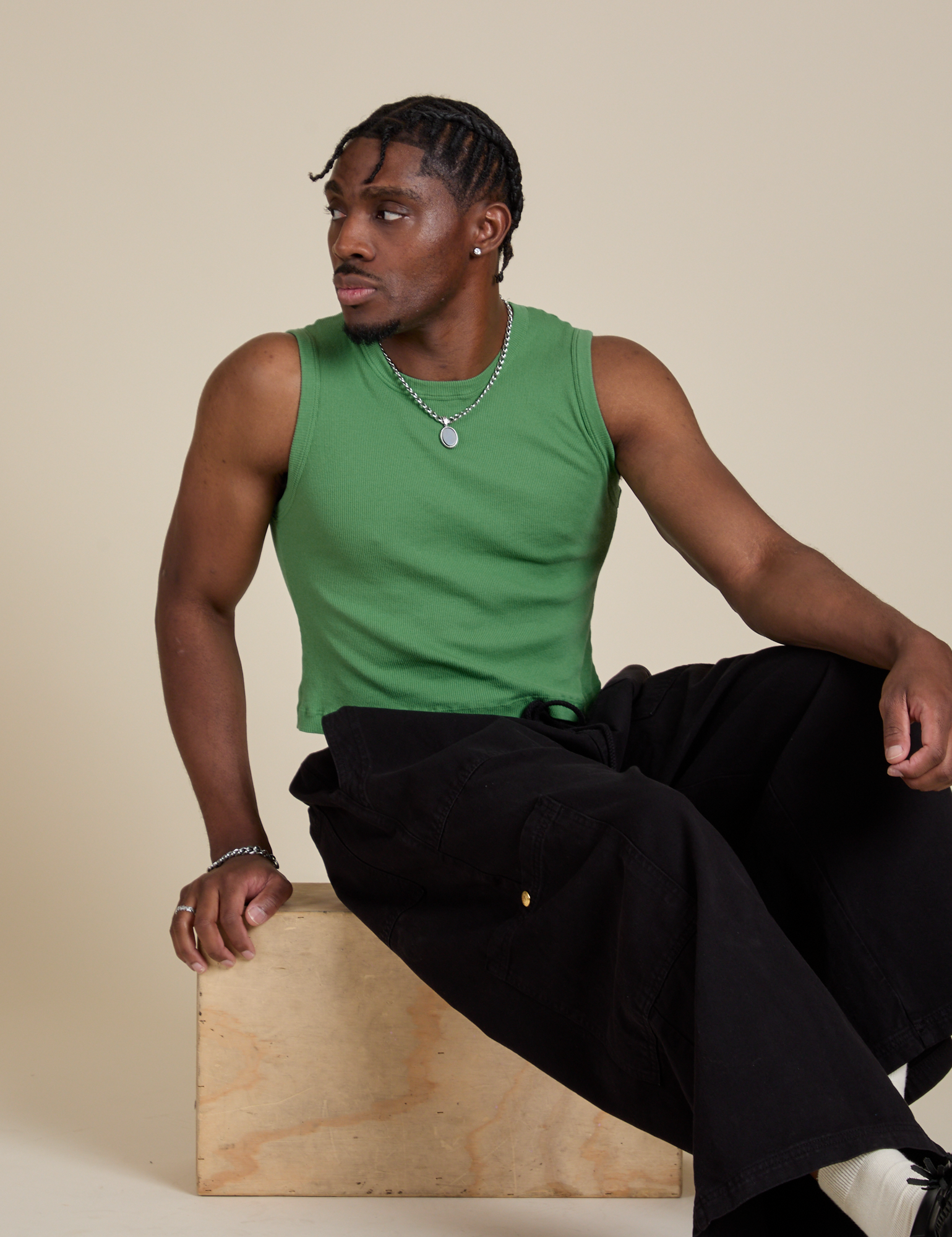 Muscle Tee in Seafoam Green worn by Isaac