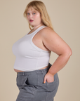Racerback Tank in Vintage Tee White side view on Juliet