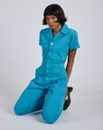 Short Sleeve Jumpsuit - Hawaiian Blue