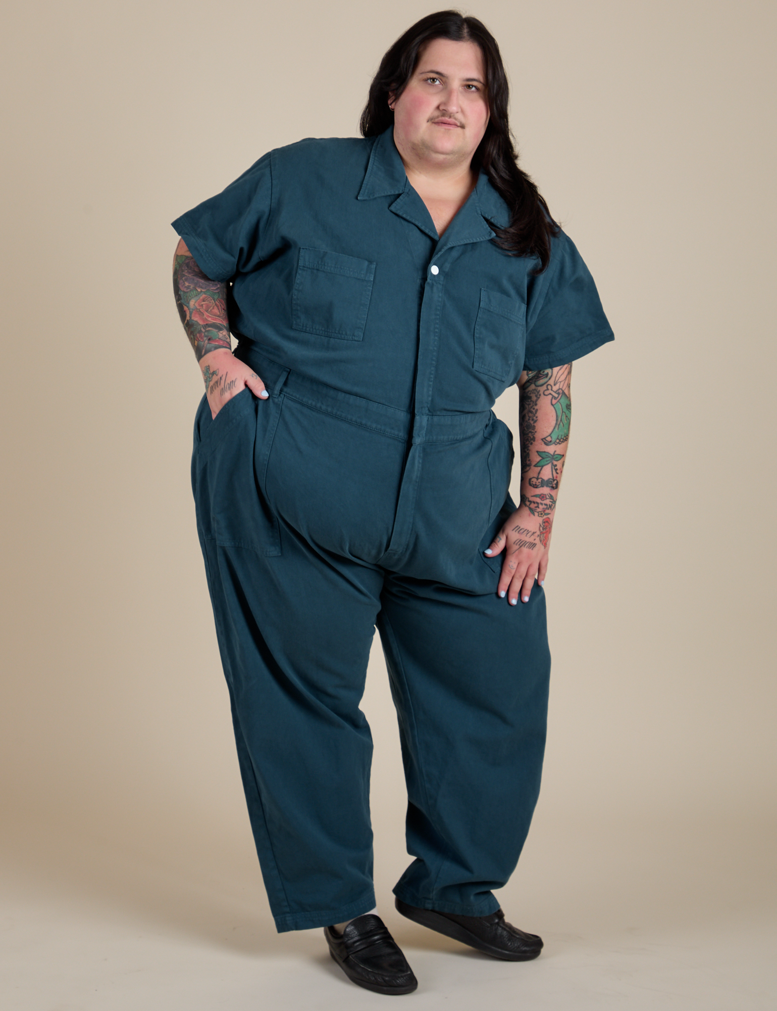 Short Sleeve Jumpsuit in Lagoon on Sam