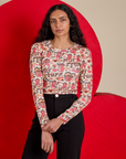 Long Sleeve Baby Tee in Hot Stuff Print on Shahana