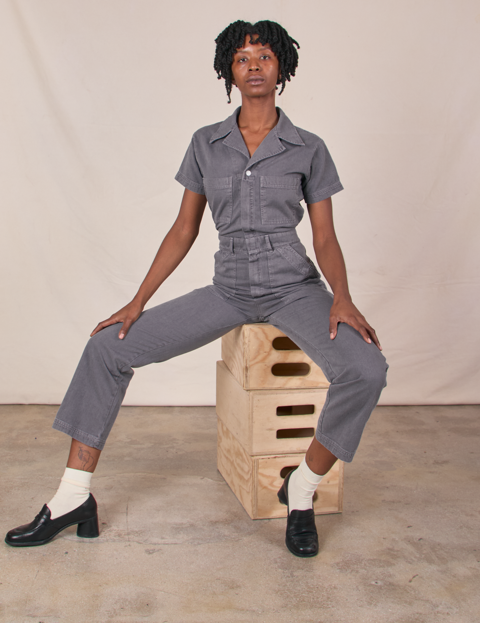 Petite Short Sleeve Jumpsuit - Washed Grey